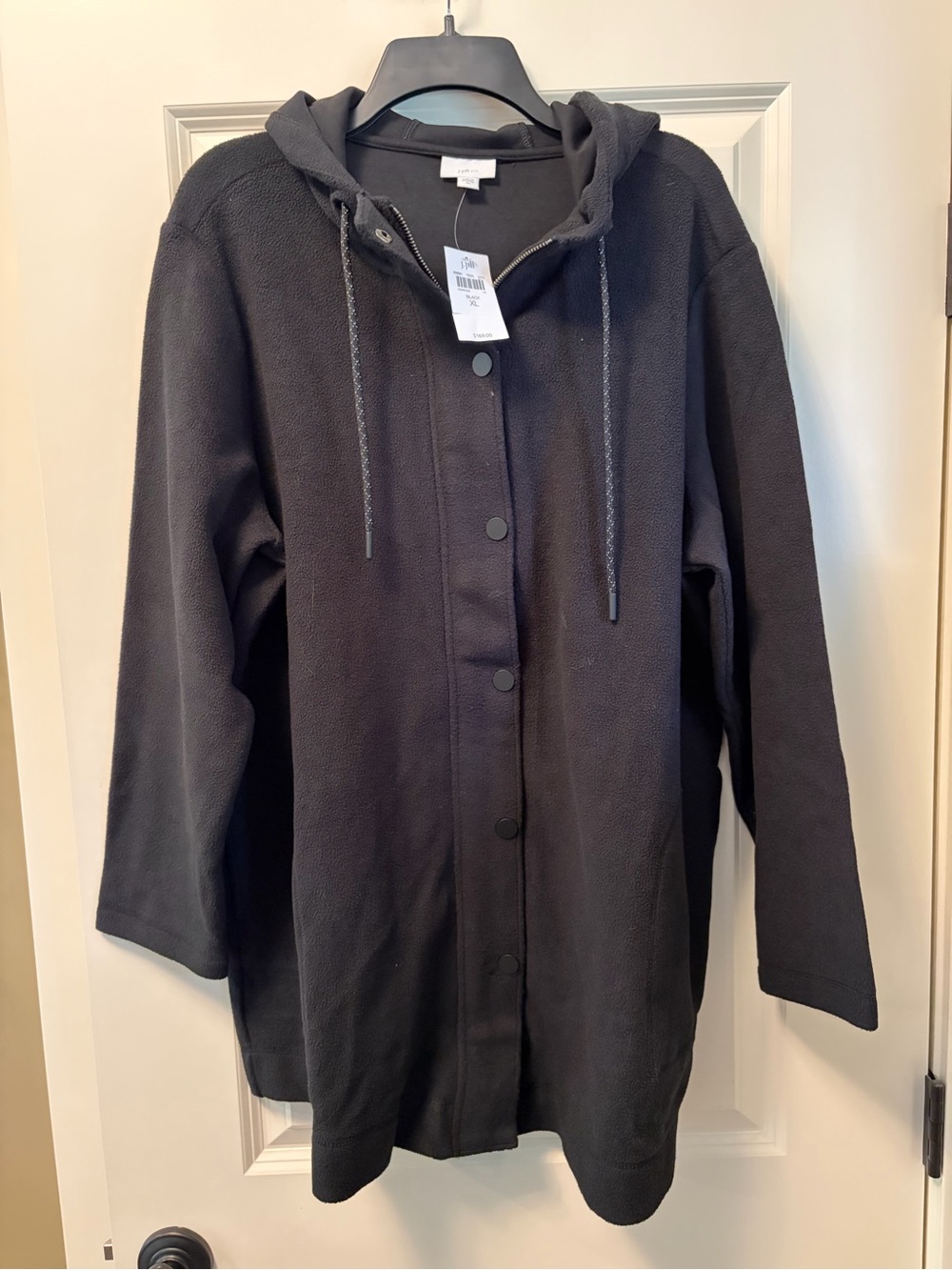 NWT J. Jill Black Fleece Hooded Snap-Front Full Zip Coat